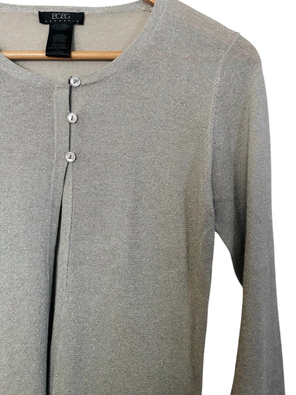 RARE Y2K BCBGMaxAzria Silver Shimmer Metallic Knit Cardigan